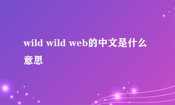 wild wild web的中文是什么意思