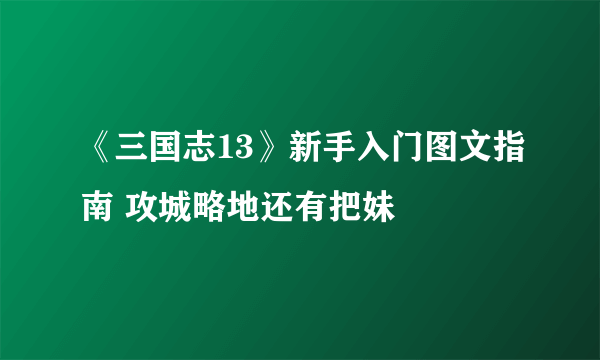 《三国志13》新手入门图文指南 攻城略地还有把妹