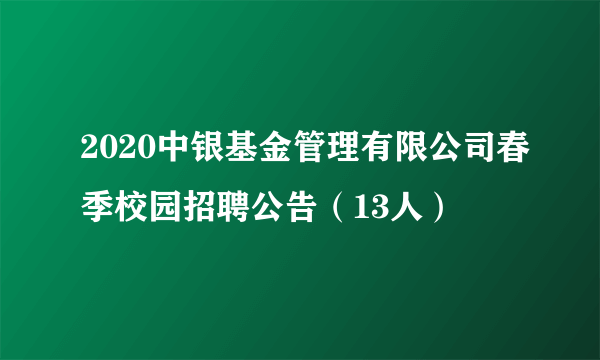 2020中银基金管理有限公司春季校园招聘公告（13人）