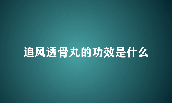 追风透骨丸的功效是什么