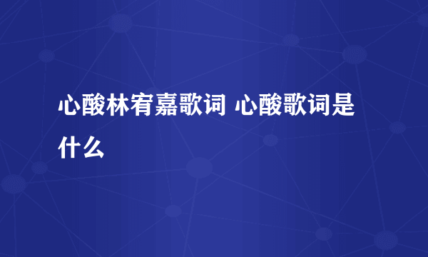 心酸林宥嘉歌词 心酸歌词是什么