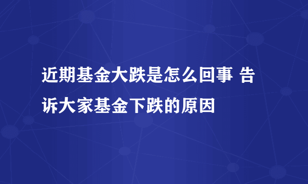 近期基金大跌是怎么回事 告诉大家基金下跌的原因