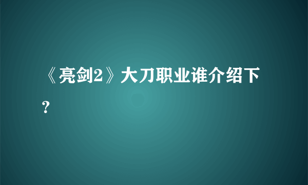 《亮剑2》大刀职业谁介绍下？