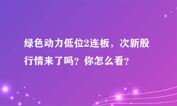 绿色动力低位2连板，次新股行情来了吗？你怎么看？