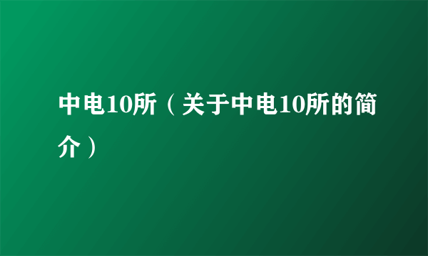 中电10所（关于中电10所的简介）