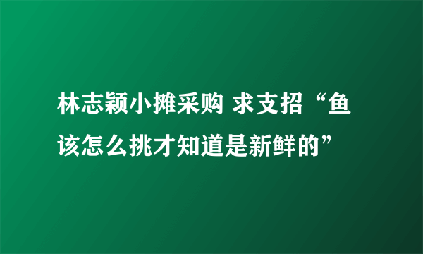 林志颖小摊采购 求支招“鱼该怎么挑才知道是新鲜的”