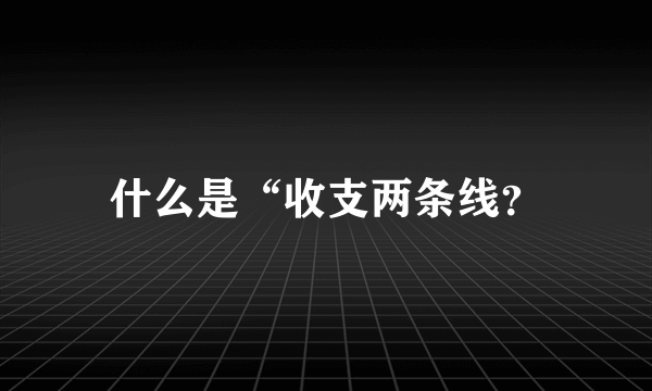 什么是“收支两条线？