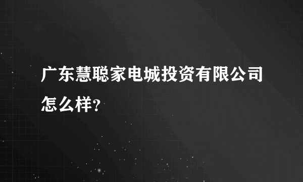 广东慧聪家电城投资有限公司怎么样？