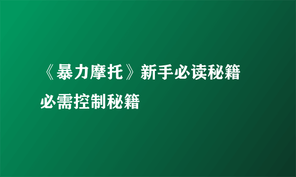 《暴力摩托》新手必读秘籍 必需控制秘籍