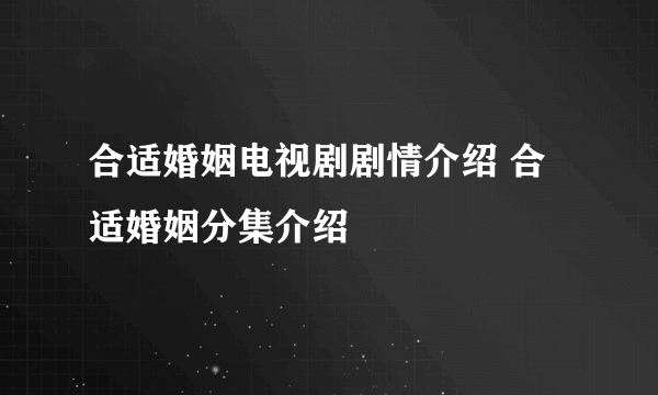 合适婚姻电视剧剧情介绍 合适婚姻分集介绍