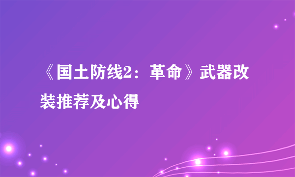 《国土防线2：革命》武器改装推荐及心得