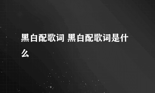 黑白配歌词 黑白配歌词是什么