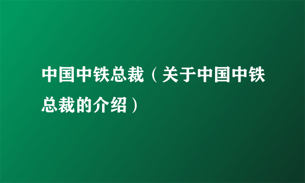 中国中铁总裁（关于中国中铁总裁的介绍）