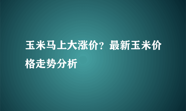 玉米马上大涨价？最新玉米价格走势分析