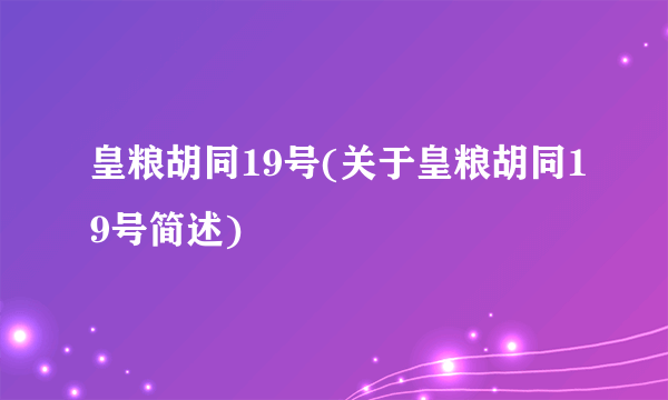 皇粮胡同19号(关于皇粮胡同19号简述)