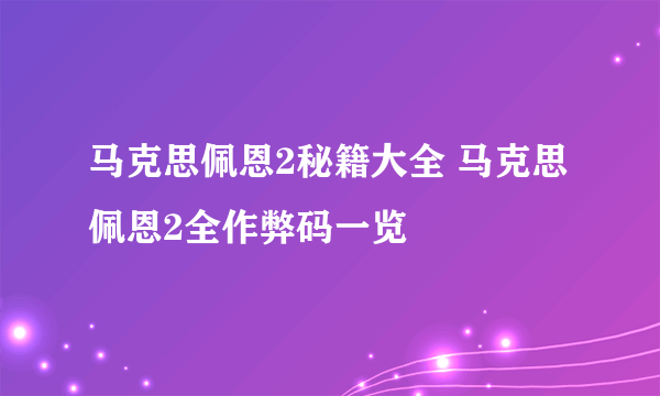 马克思佩恩2秘籍大全 马克思佩恩2全作弊码一览