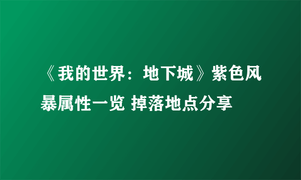 《我的世界：地下城》紫色风暴属性一览 掉落地点分享