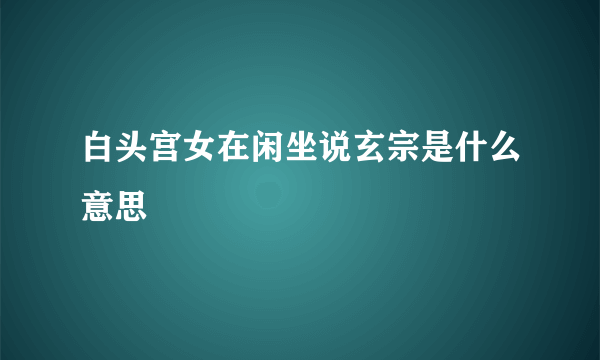 白头宫女在闲坐说玄宗是什么意思