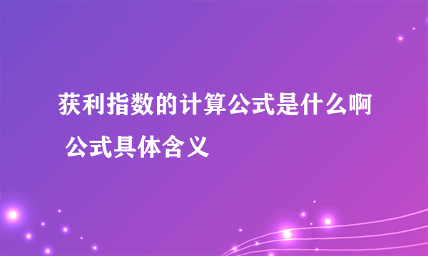 获利指数的计算公式是什么啊 公式具体含义