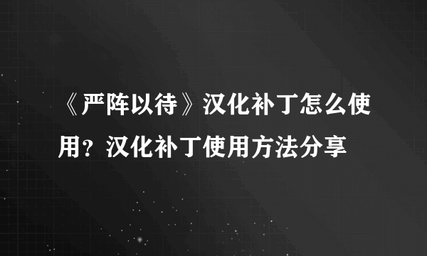 《严阵以待》汉化补丁怎么使用？汉化补丁使用方法分享