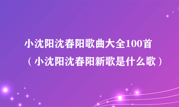 小沈阳沈春阳歌曲大全100首（小沈阳沈春阳新歌是什么歌）