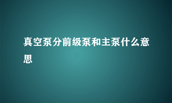 真空泵分前级泵和主泵什么意思