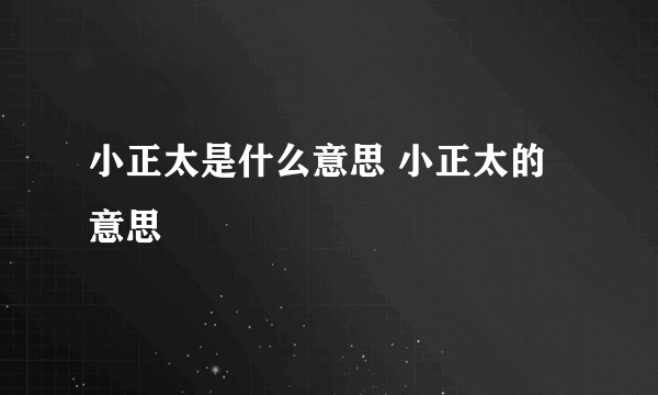 小正太是什么意思 小正太的意思