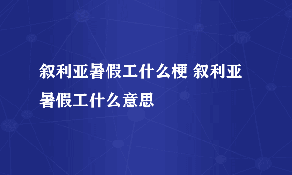 叙利亚暑假工什么梗 叙利亚暑假工什么意思