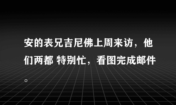 安的表兄吉尼佛上周来访，他们两都 特别忙，看图完成邮件。