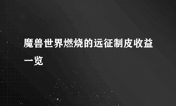 魔兽世界燃烧的远征制皮收益一览