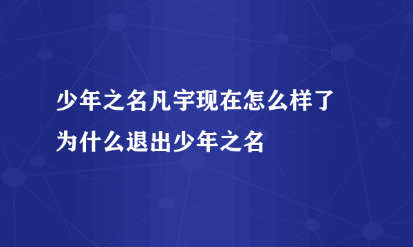 少年之名凡宇现在怎么样了 为什么退出少年之名