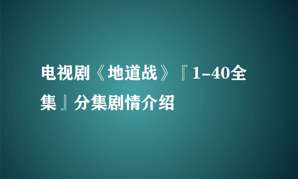 电视剧《地道战》『1-40全集』分集剧情介绍