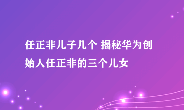 任正非儿子几个 揭秘华为创始人任正非的三个儿女