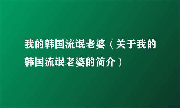 我的韩国流氓老婆（关于我的韩国流氓老婆的简介）