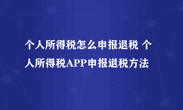 个人所得税怎么申报退税 个人所得税APP申报退税方法