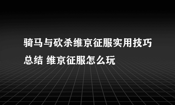 骑马与砍杀维京征服实用技巧总结 维京征服怎么玩