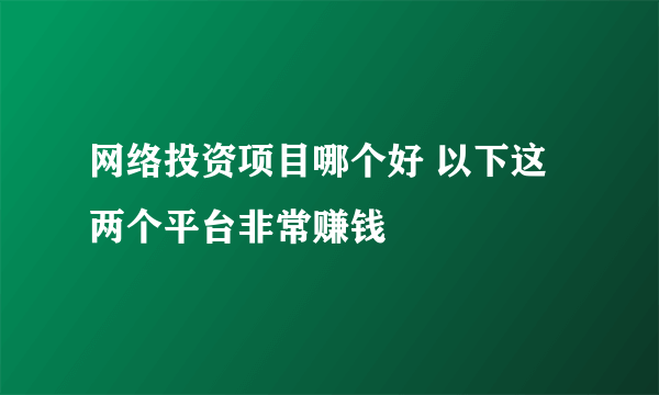 网络投资项目哪个好 以下这两个平台非常赚钱