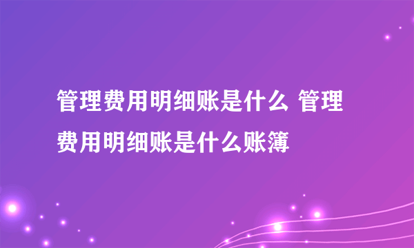 管理费用明细账是什么 管理费用明细账是什么账簿