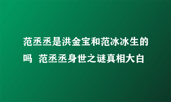 范丞丞是洪金宝和范冰冰生的吗  范丞丞身世之谜真相大白