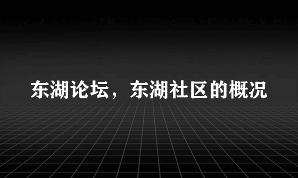 东湖论坛，东湖社区的概况