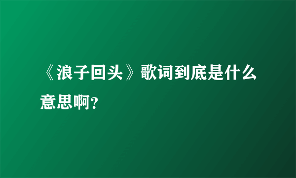 《浪子回头》歌词到底是什么意思啊？