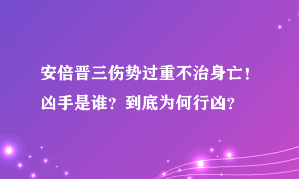 安倍晋三伤势过重不治身亡！凶手是谁？到底为何行凶？