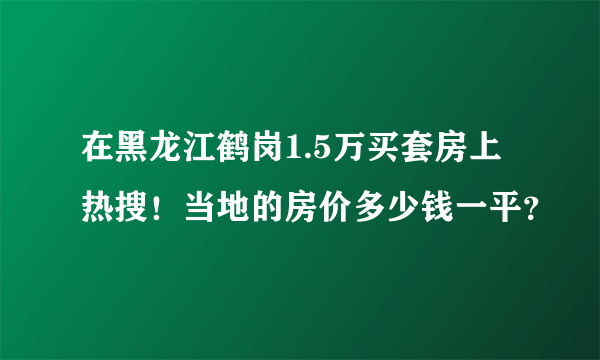 在黑龙江鹤岗1.5万买套房上热搜！当地的房价多少钱一平？