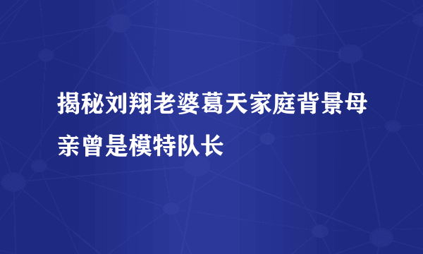 揭秘刘翔老婆葛天家庭背景母亲曾是模特队长