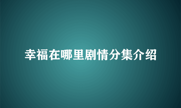 幸福在哪里剧情分集介绍