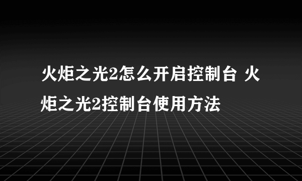 火炬之光2怎么开启控制台 火炬之光2控制台使用方法