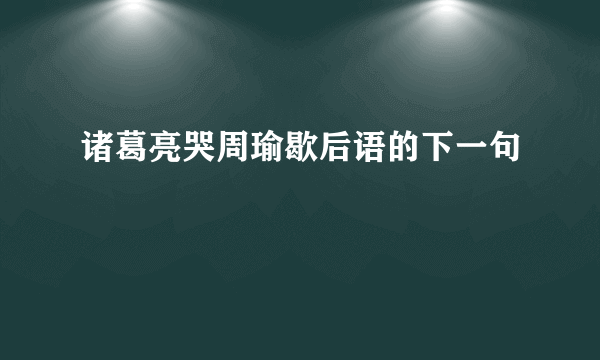 诸葛亮哭周瑜歇后语的下一句