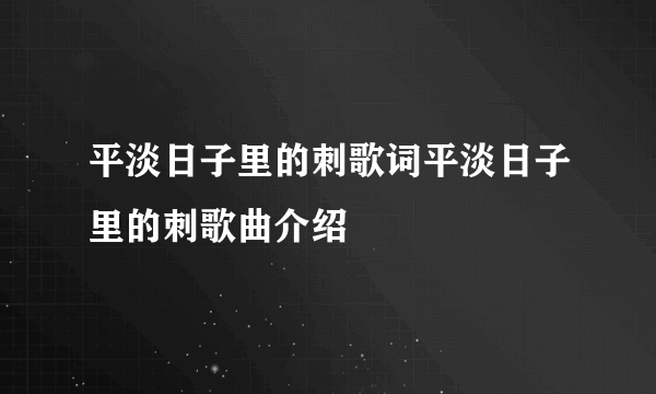 平淡日子里的刺歌词平淡日子里的刺歌曲介绍