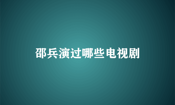 邵兵演过哪些电视剧