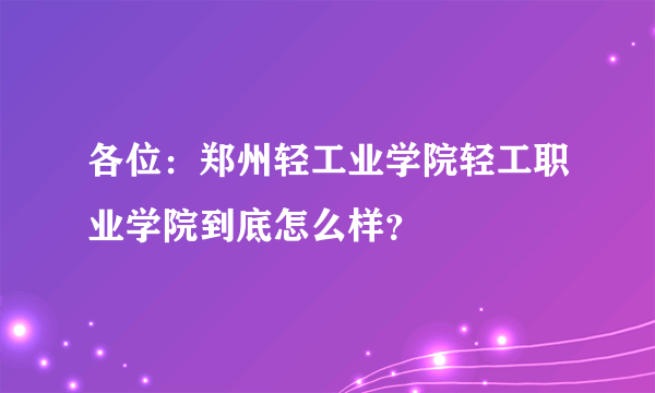 各位：郑州轻工业学院轻工职业学院到底怎么样？